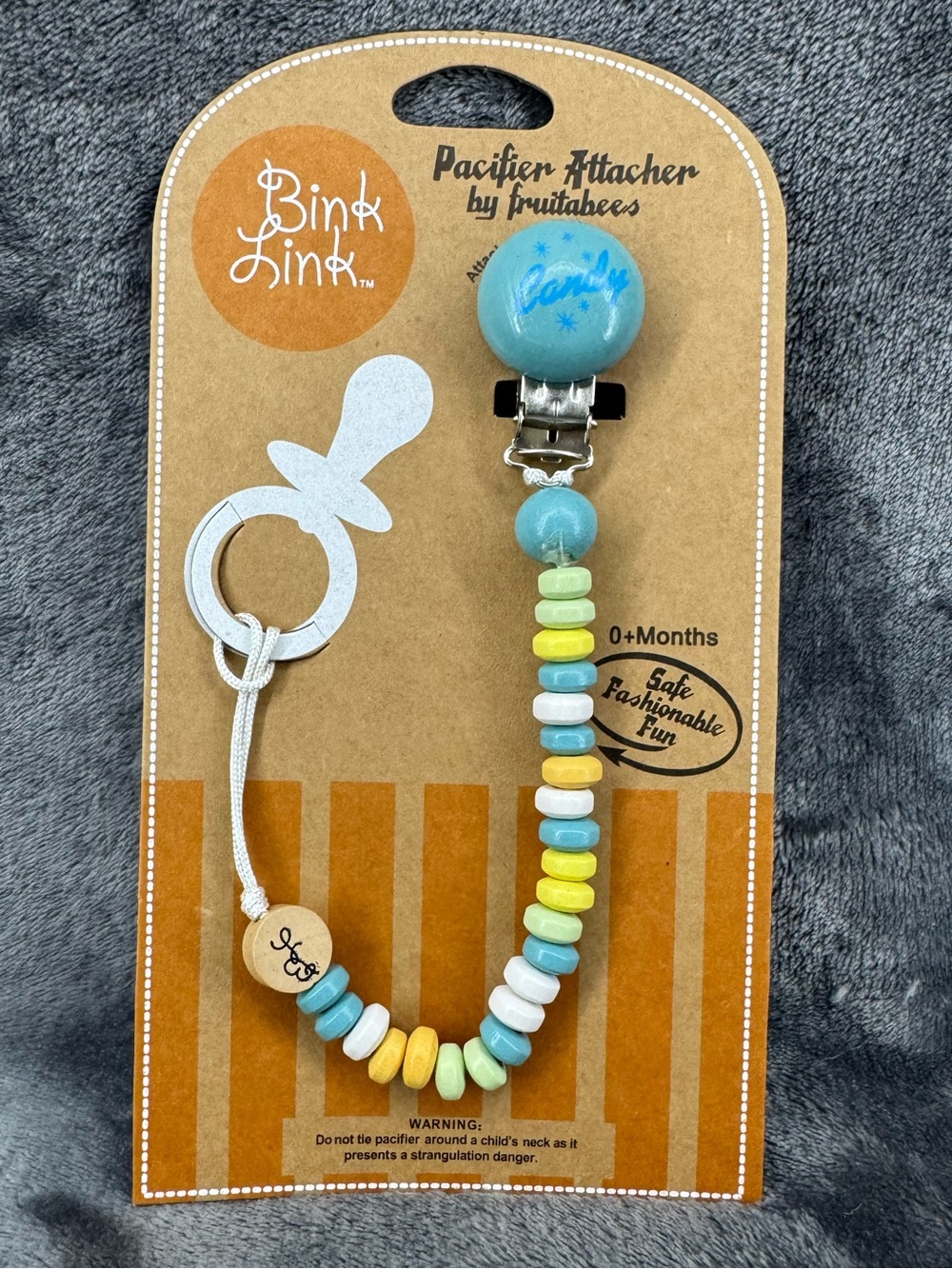 New Bink Link Baby Pacifier Attacher Blue Candy Necklace Design 0+ Months